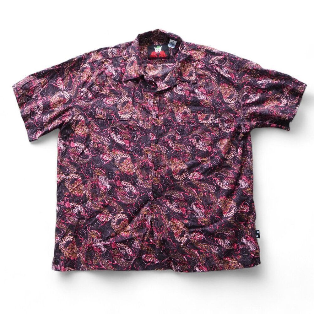 Boxer Boxer Vintage Y2K Dragon Allover Print Button Down Shirt Men's 1X‎ Big